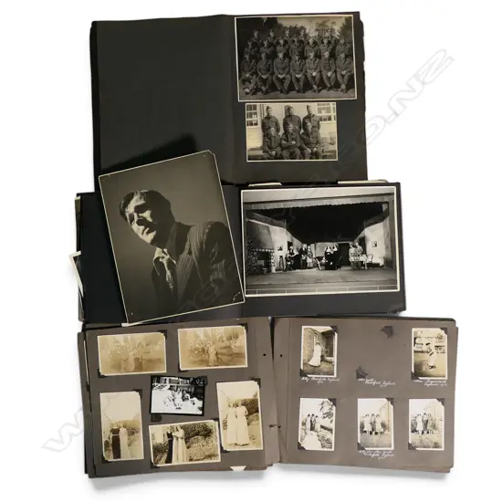 3 VINTAGE PERSONAL PHOTO ALBUMS: Boarding school + military service + family + scenic + theatre actors etc